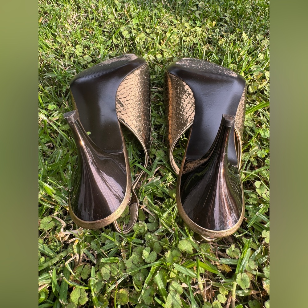 Y2K Vintage Via Spiga Gold Leather Pointed Toe Stiletto Slingback Sz 8 1/2 - Picture 7 of 7